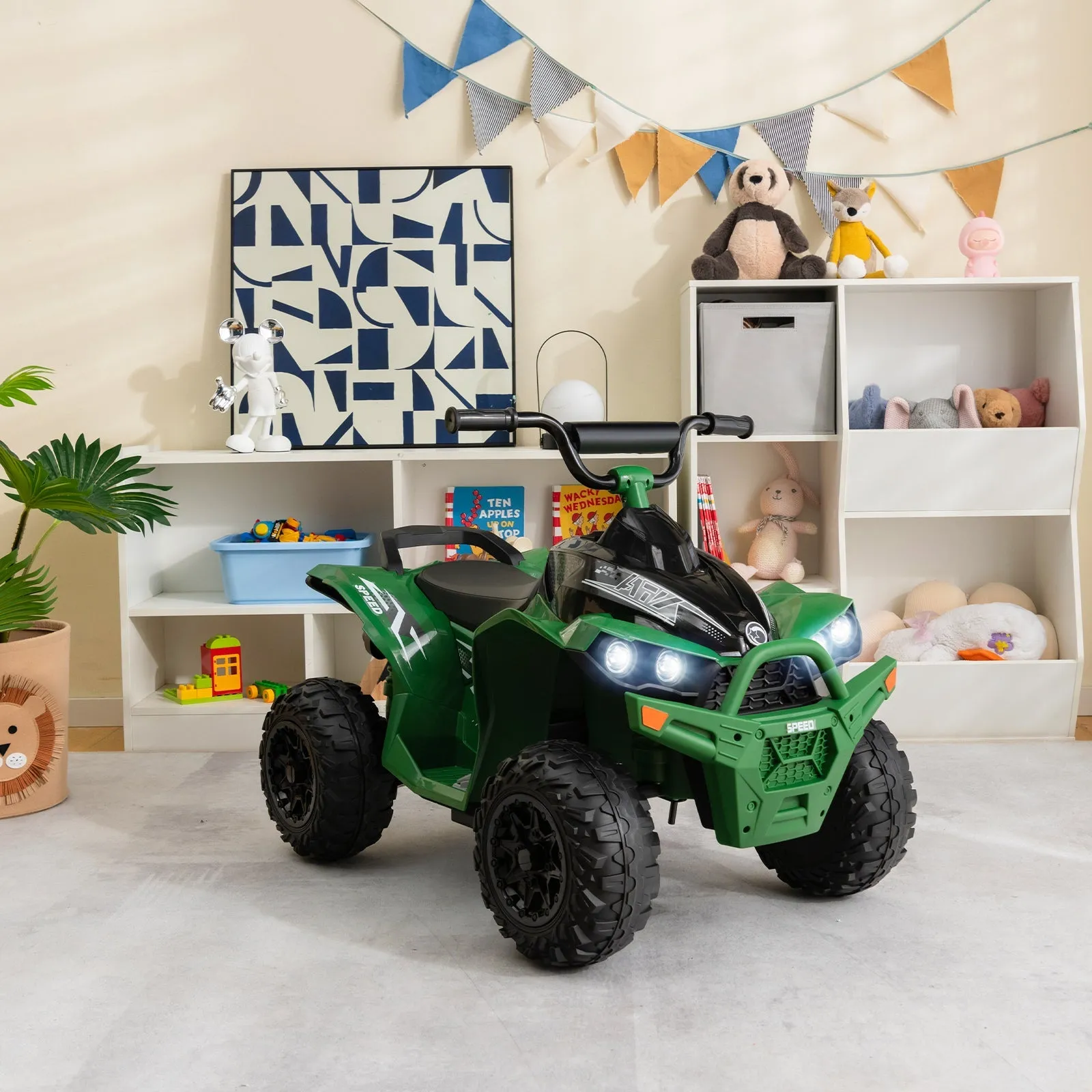 12V Kids Ride On ATV with 2 Speeds and LED Lights-Green