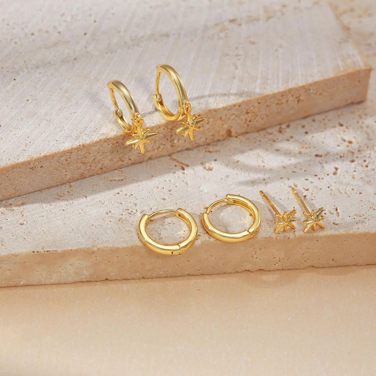 3 Pairs Gold Hoop Earrings Set: Dainty Stud Earrings Trendy Small 14K Gold Plated Hypoallergenic Dangle Cartilage Huggie Hoop Earrings for Women Gold Jewelry for Women Gifts