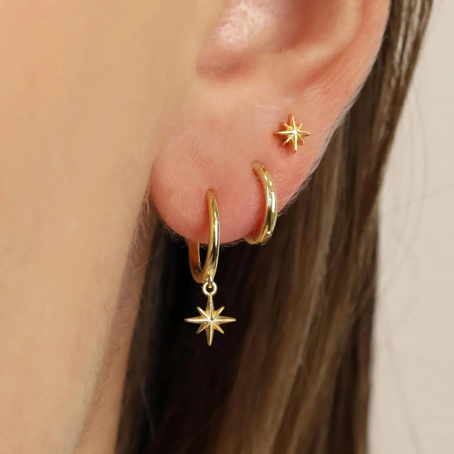 3 Pairs Gold Hoop Earrings Set: Dainty Stud Earrings Trendy Small 14K Gold Plated Hypoallergenic Dangle Cartilage Huggie Hoop Earrings for Women Gold Jewelry for Women Gifts
