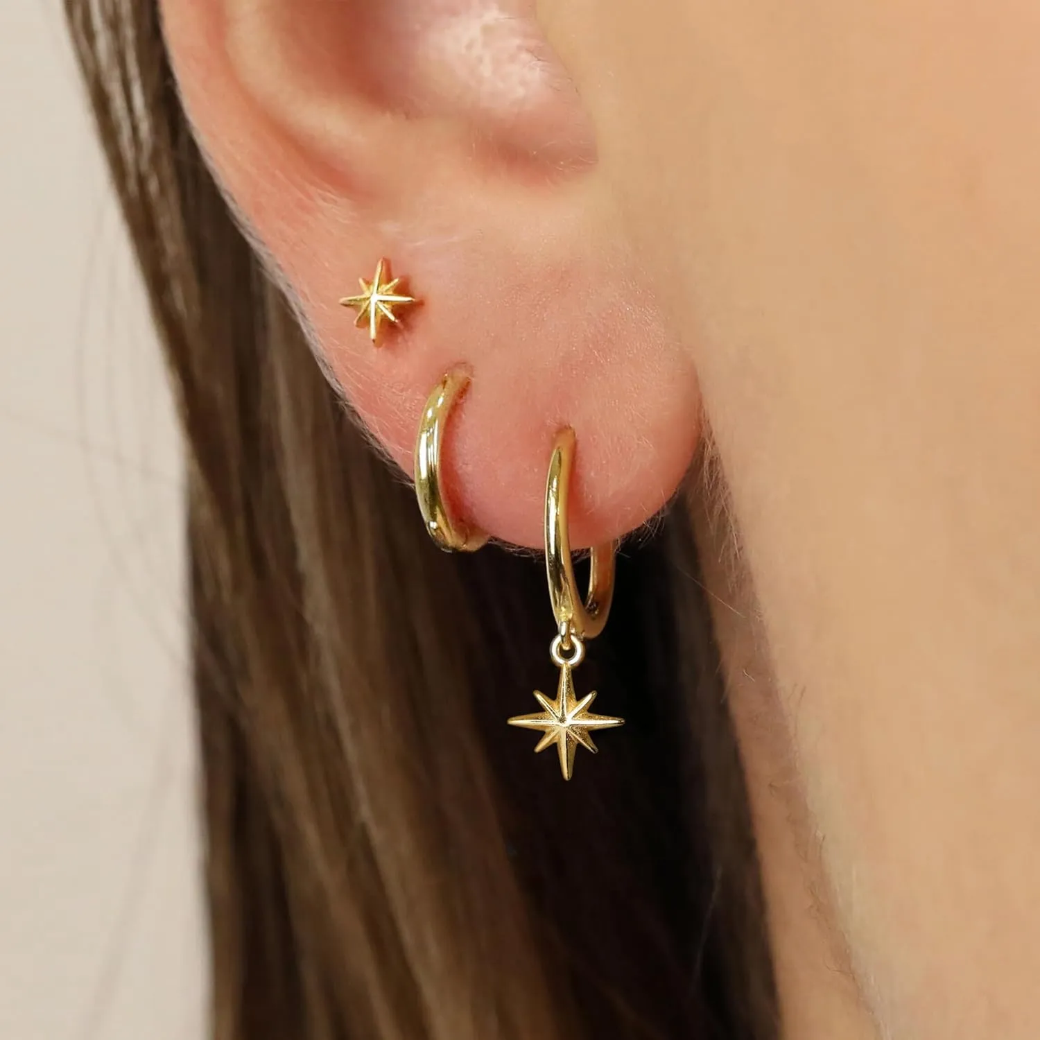 3 Pairs Gold Hoop Earrings Set: Dainty Stud Earrings Trendy Small 14K Gold Plated Hypoallergenic Dangle Cartilage Huggie Hoop Earrings for Women Gold Jewelry for Women Gifts