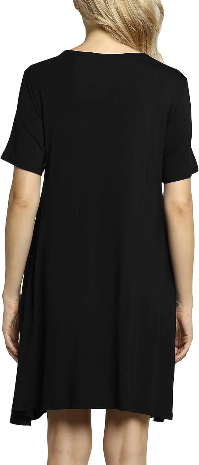 Afibi Womens Short Sleeve Loose Pockets Dress Casual Swing T-Shirt Dresses