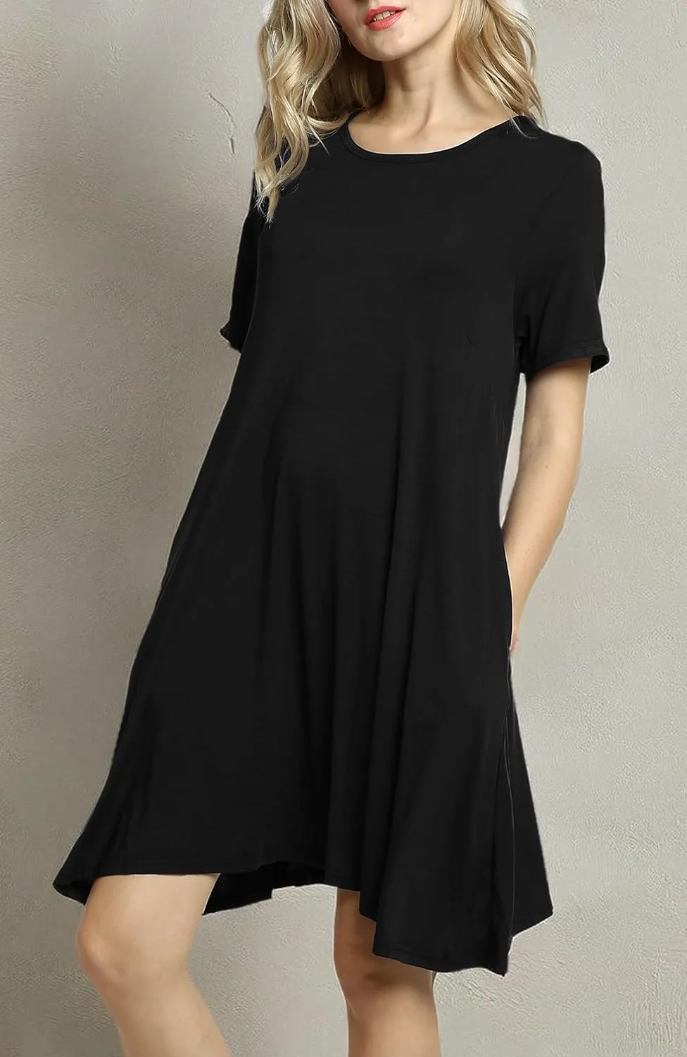 Afibi Womens Short Sleeve Loose Pockets Dress Casual Swing T-Shirt Dresses