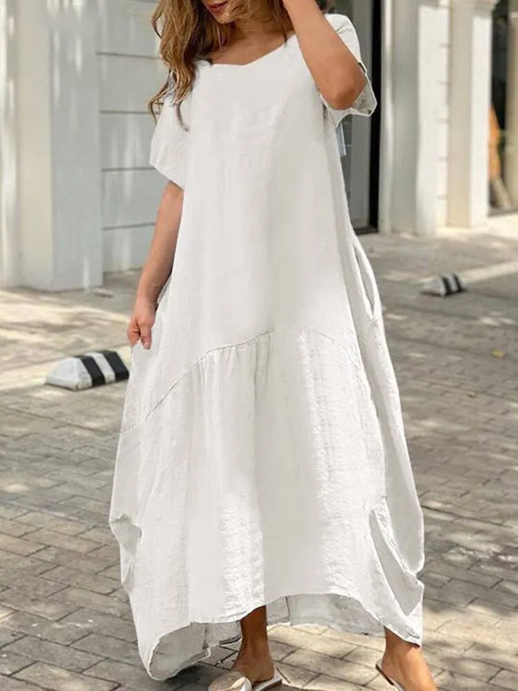 Amy Fashion - Casual O Neck Loose Simple Solid Dresses