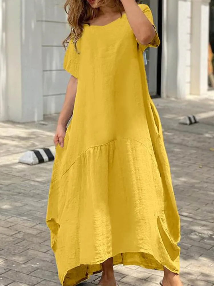 Amy Fashion - Casual O Neck Loose Simple Solid Dresses
