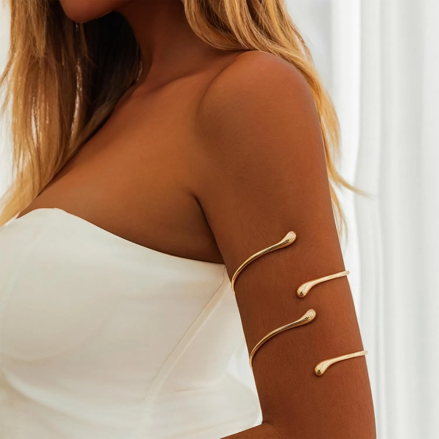 Aonklot Arm Cuff Layered Bracelet Adjustable Upper Arm Cuff Bangle Gold Jewelry Gifts for Women Boho Summer Beach Essentials