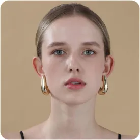 Apsvo 32/45mm Chunky Gold Earrings Dupes for Women, Chunky Gold Thick Hoop Earrings, Statement Earring Lightweight Hollow Teardrop Earring Trendy Jewelry