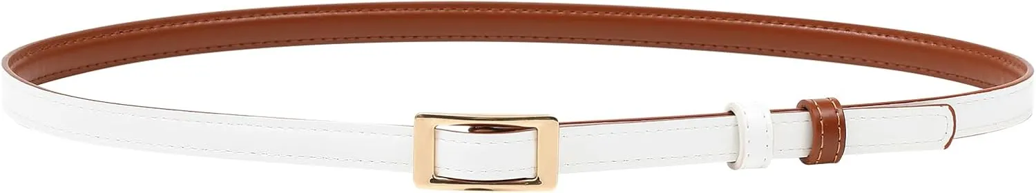 AWAYTR Skinny Reversible Leather Belt - Hole Free Thin Waist Belt for Women Jeans Dress with Gold Buckle
