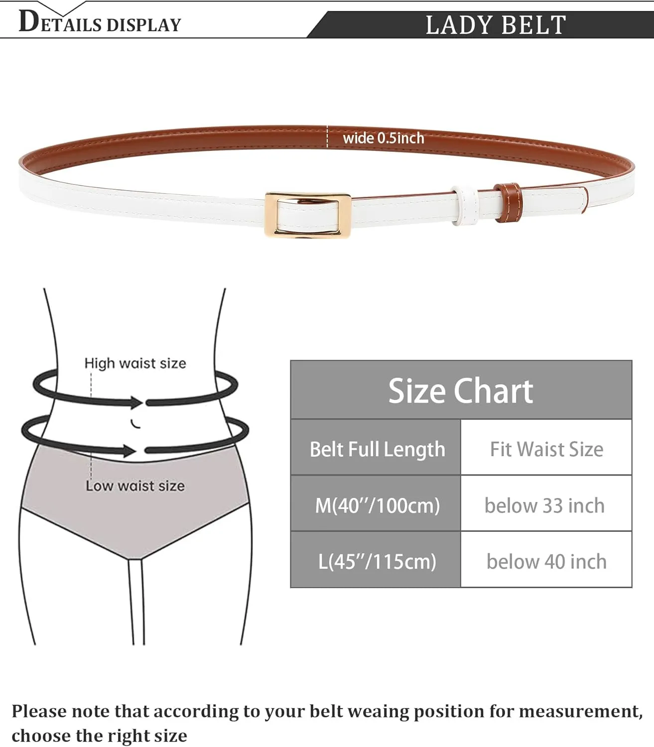 AWAYTR Skinny Reversible Leather Belt - Hole Free Thin Waist Belt for Women Jeans Dress with Gold Buckle