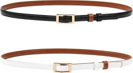 AWAYTR Skinny Reversible Leather Belt - Hole Free Thin Waist Belt for Women Jeans Dress with Gold Buckle