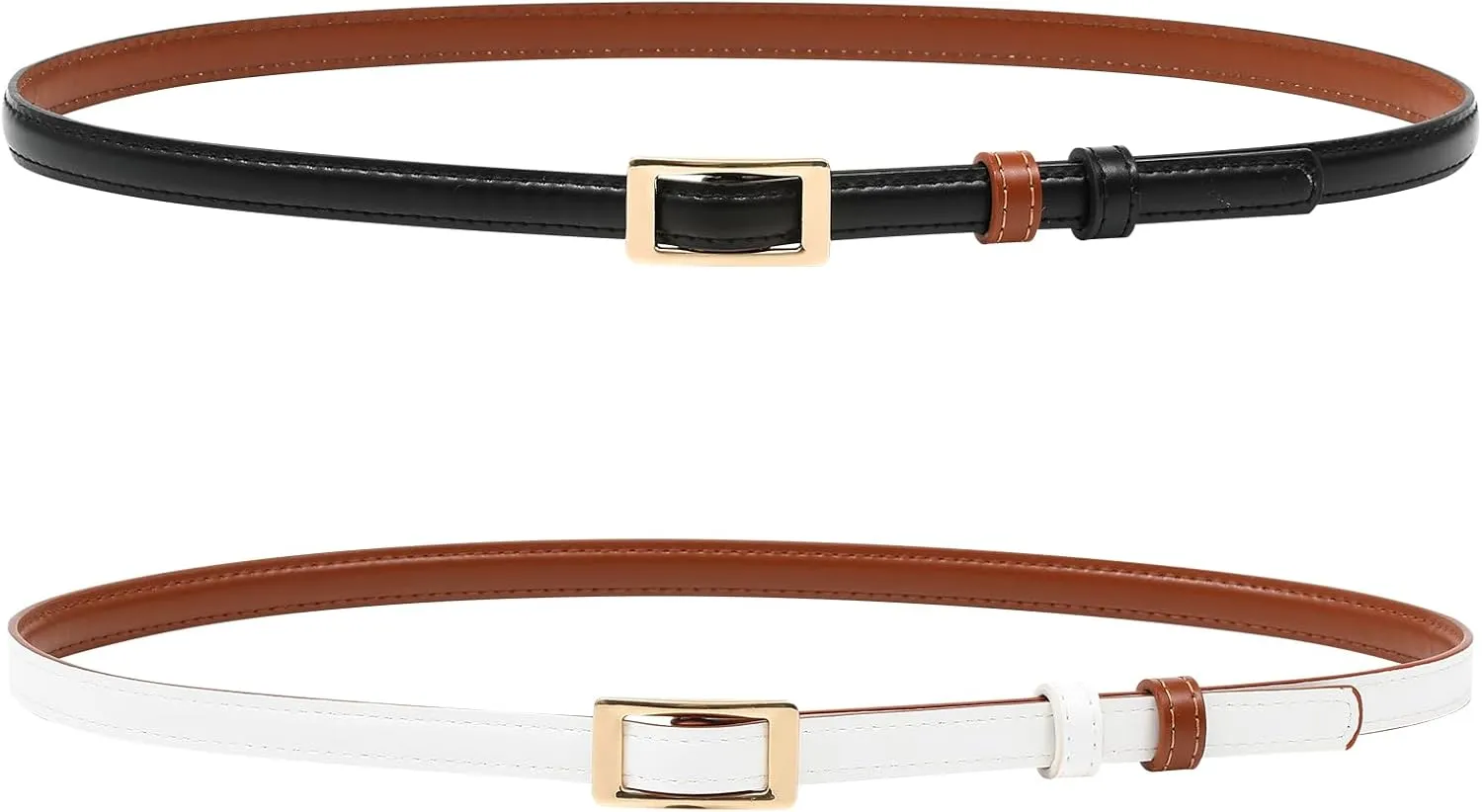 AWAYTR Skinny Reversible Leather Belt - Hole Free Thin Waist Belt for Women Jeans Dress with Gold Buckle