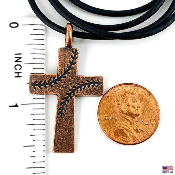 Baseball Stitch Cross Necklace Copper Finish