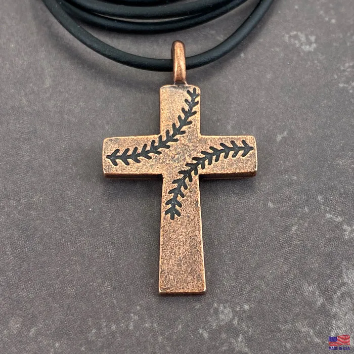 Baseball Stitch Cross Necklace Copper Finish