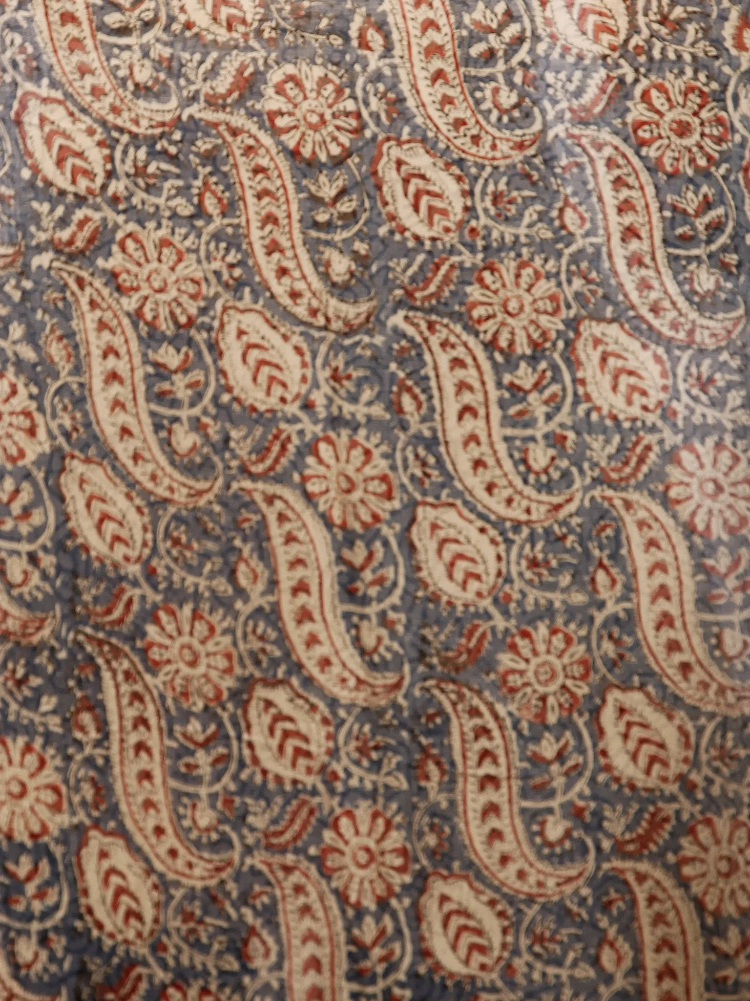 Beige Blue Rust Black Hand Block Printed Chiffon Saree with Zari Border - S031703504