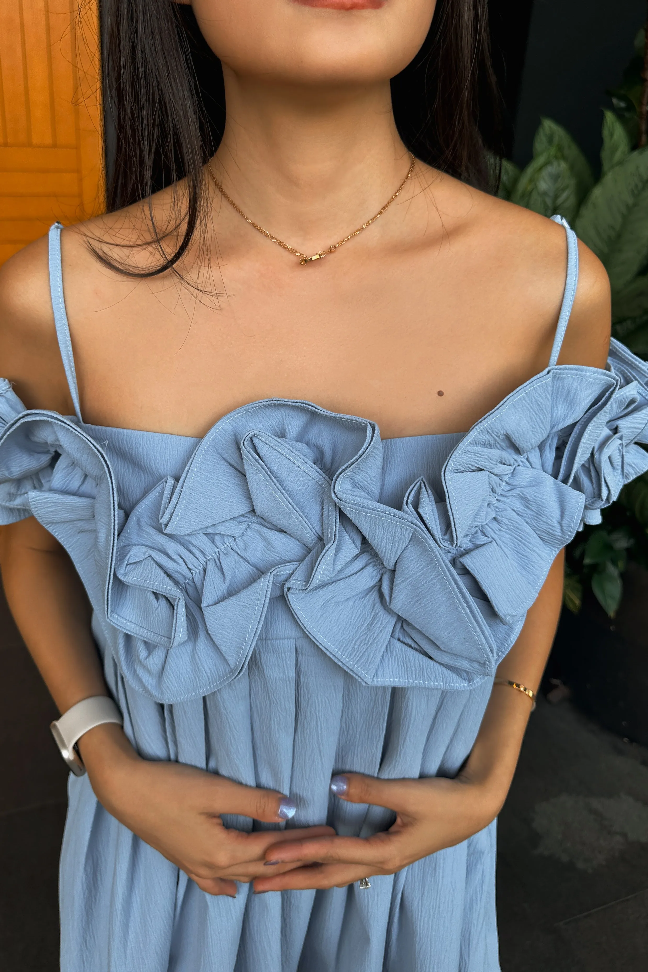 Brienne Roses Shift Dress in Sky Blue