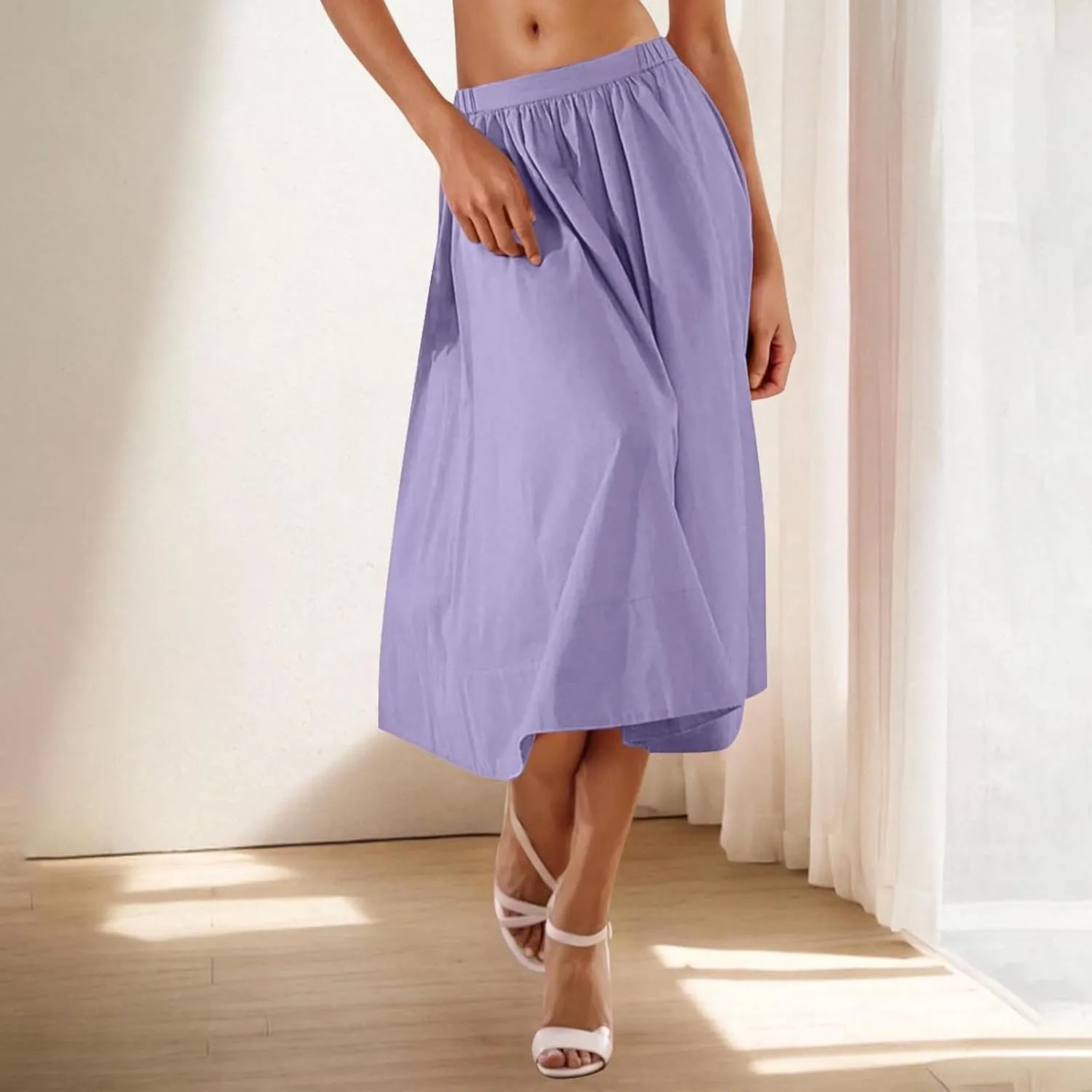 Casual Maxi Skirt for Women Summer Boho Elastic High Waist A-Line Dress Flowy Ruffle Swing Tiered Long Beach Skirt