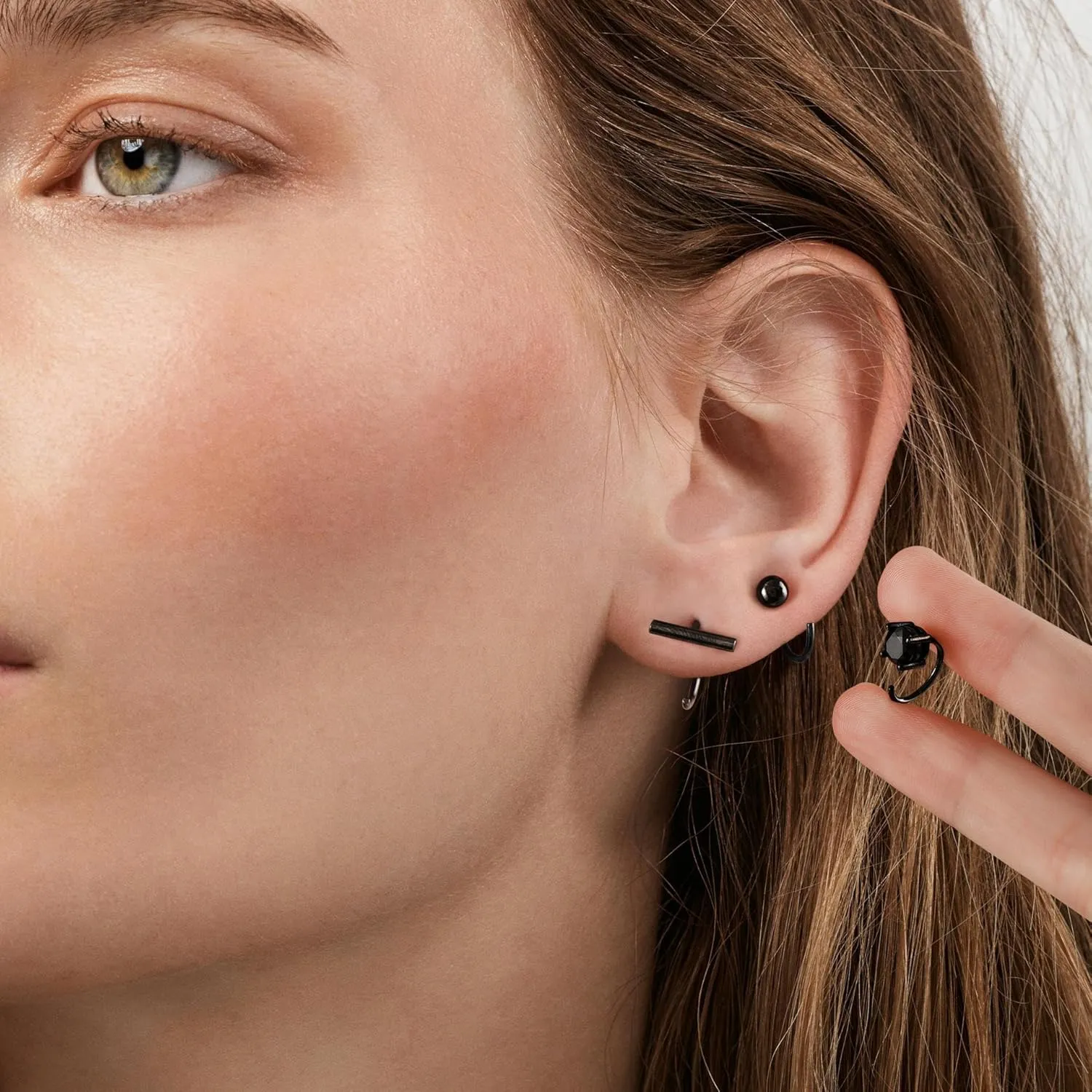 CHIC & ARTSY Half Hoops Earrings 925 Sterling Silver Small Huggie Hoop Earrings Ball, Bar, Star, Moon, Heart, Cross, Dot, Triangle Half Hoops Cartilage Piercing Earrings Tiny Hoop Stud Earrings