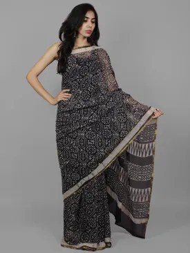 Deep Indigo Ivory Hand Block Printed Chiffon Saree - S031702092