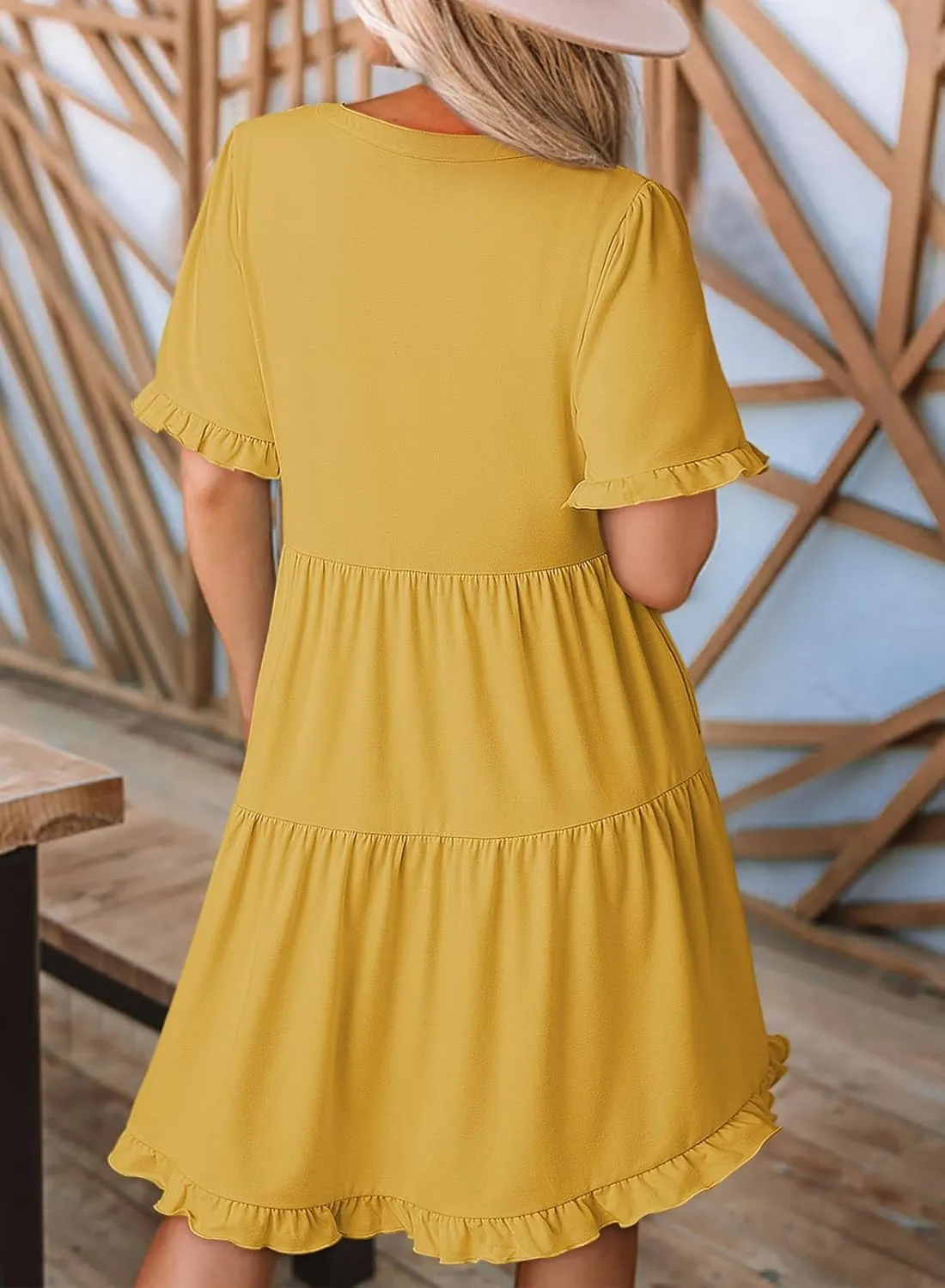 Dokotoo Womens Dresses 2025 Summer Spring V Neck Short Sleeve Casual A Line Flowy Swing Shift Dress Mini Dress