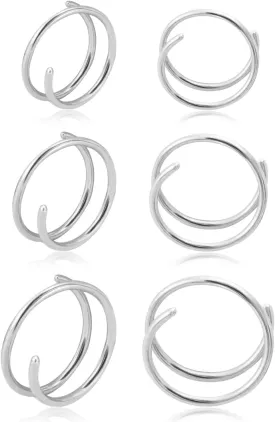 Double Hoop Earrings for Single Piercing, 3 Pairs 316L Surgical Steel Spiral Twist Illusion Lobe Cartilage Helix Hoop Earring Double Hoop Earrings for One Hole