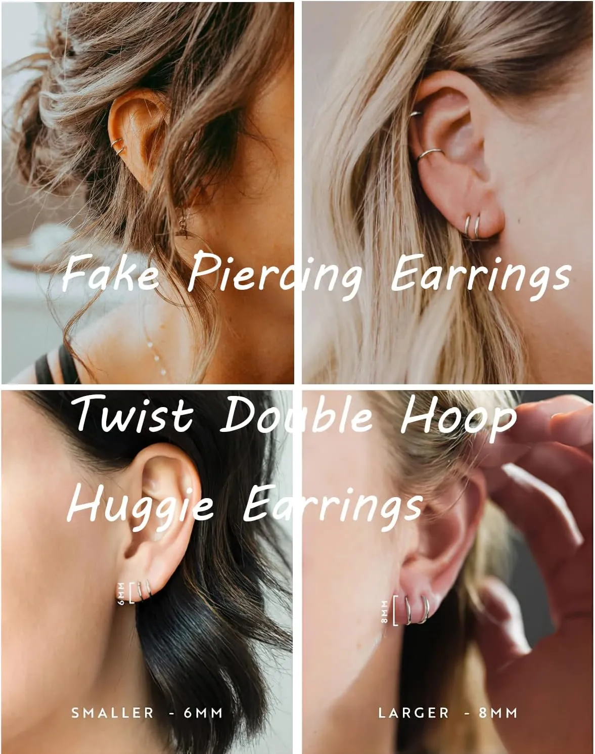 Double Hoop Earrings for Single Piercing, 3 Pairs 316L Surgical Steel Spiral Twist Illusion Lobe Cartilage Helix Hoop Earring Double Hoop Earrings for One Hole