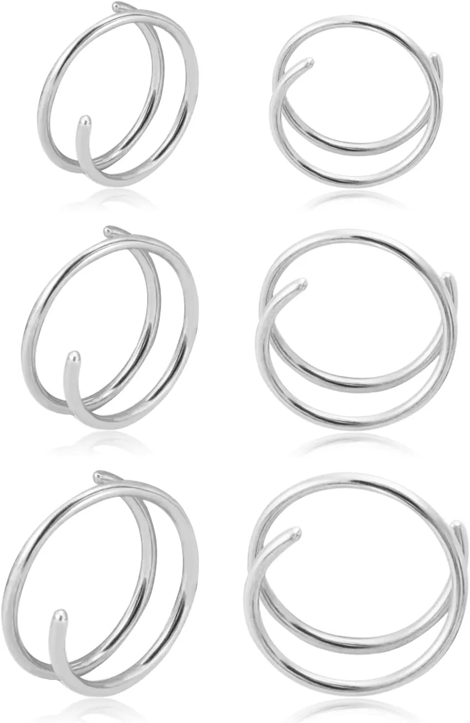 Double Hoop Earrings for Single Piercing, 3 Pairs 316L Surgical Steel Spiral Twist Illusion Lobe Cartilage Helix Hoop Earring Double Hoop Earrings for One Hole
