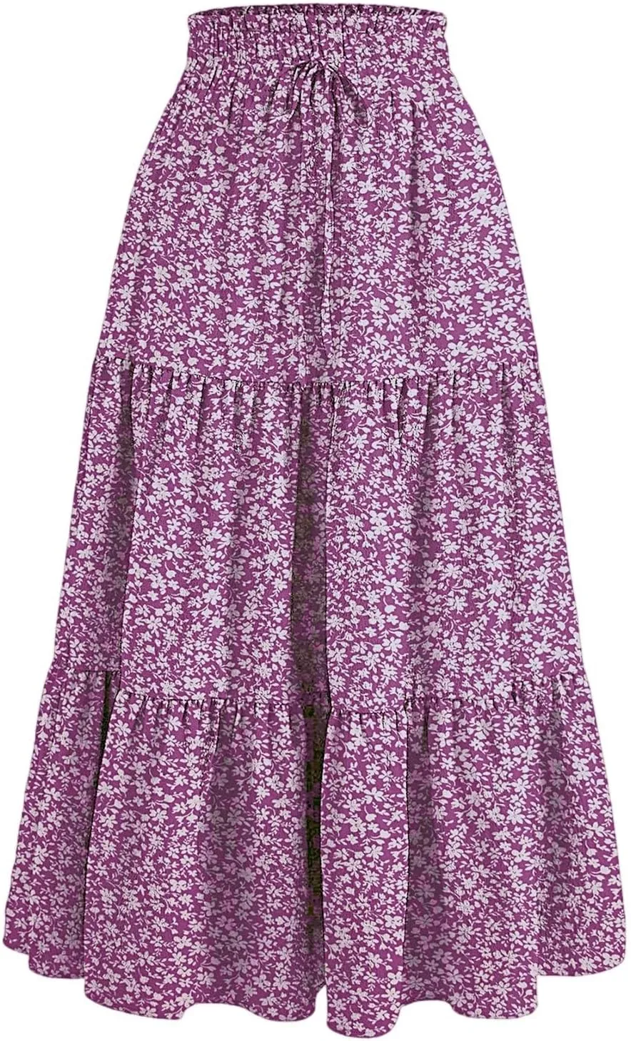 Floral Midi Skirts for Women Casual Swing Tiered A-Line Flowy Long Skirt Loose Comfy Elastic High Waisted Y2k Skirts