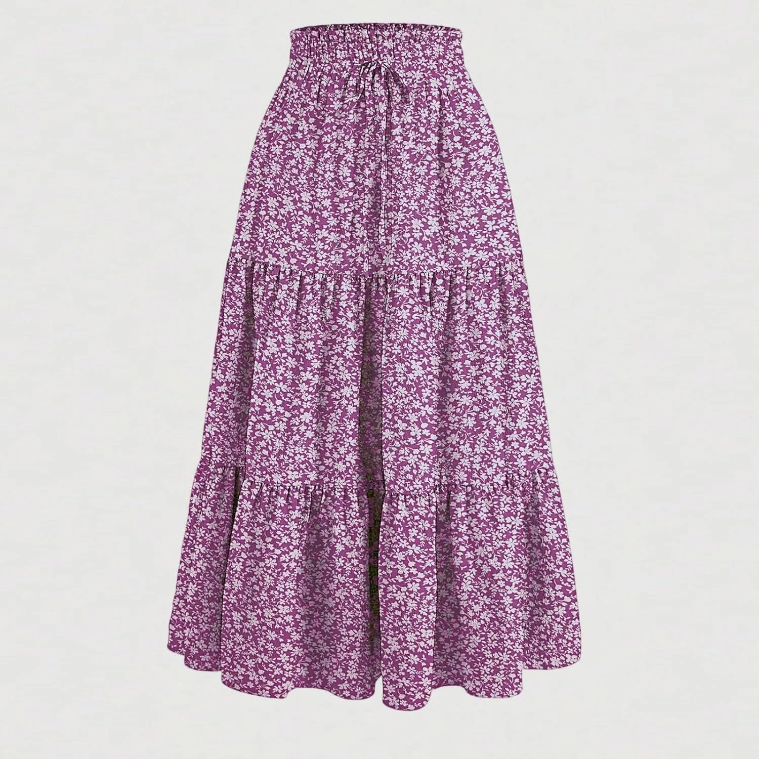Floral Midi Skirts for Women Casual Swing Tiered A-Line Flowy Long Skirt Loose Comfy Elastic High Waisted Y2k Skirts