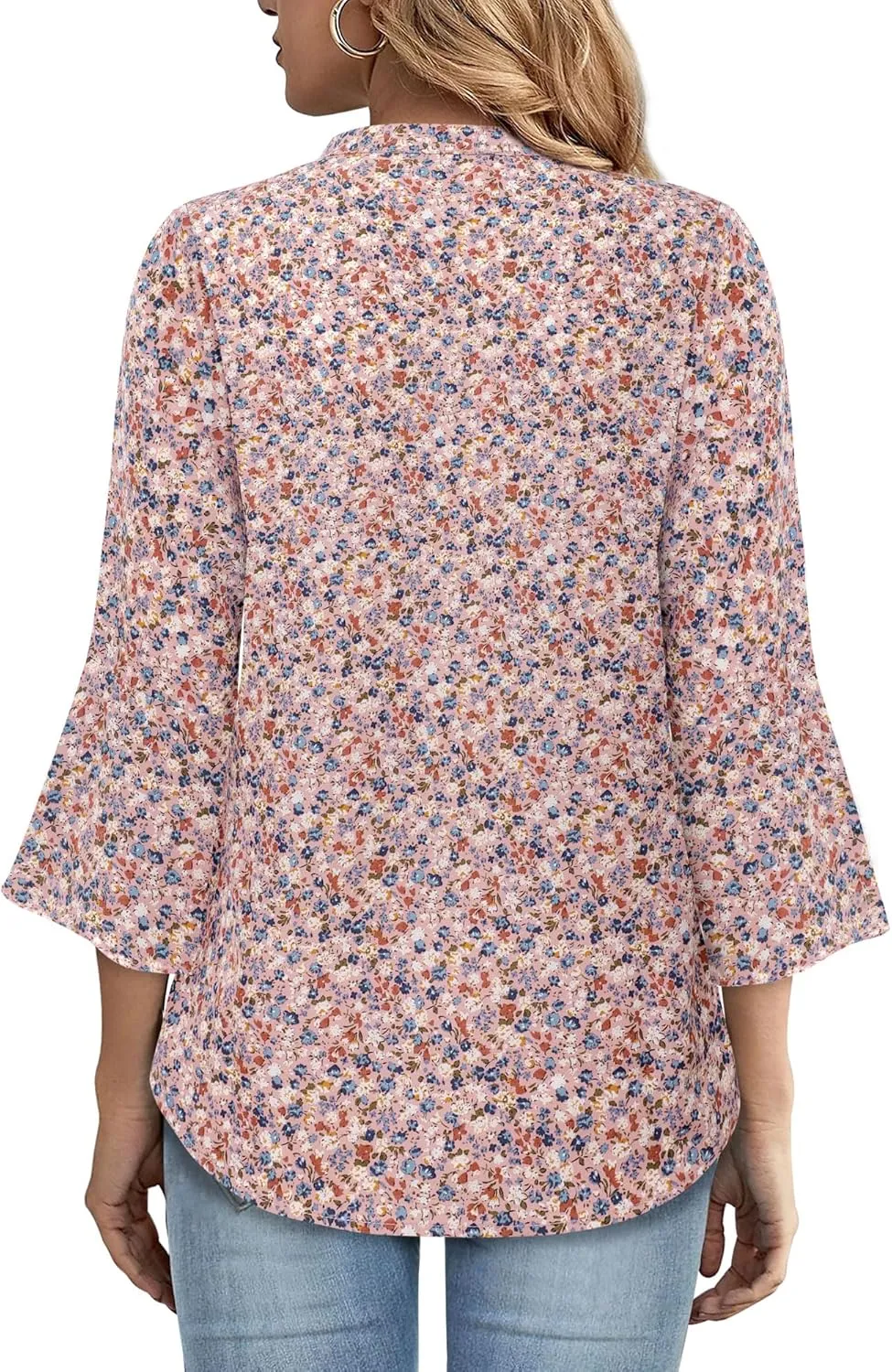 Gaharu Women's Work Blouses Ruffle 3/4 Sleeve Dressy Top V Neck Casual Chiffon Tunic Blouses Business Shirts