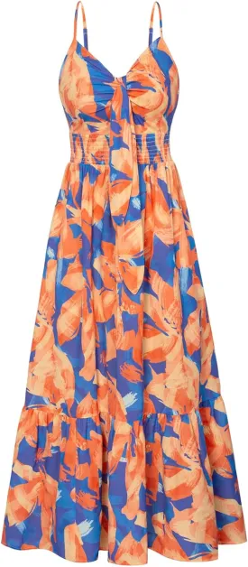 GRACE KARIN Women's 2025 Summer Maxi Dress Floral Tie Front Spaghetti Strap Casual Boho Beach Flowy Sundress with Pockets