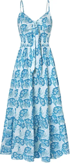 GRACE KARIN Women's 2025 Summer Maxi Dress Floral Tie Front Spaghetti Strap Casual Boho Beach Flowy Sundress with Pockets