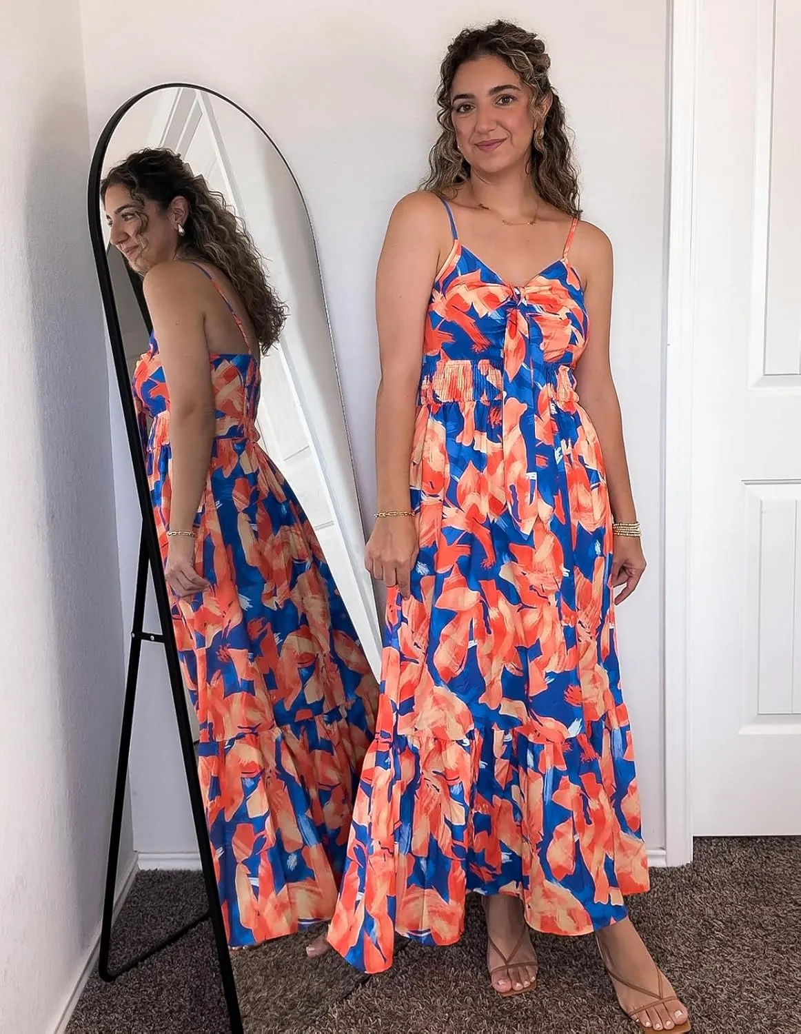 GRACE KARIN Women's 2025 Summer Maxi Dress Floral Tie Front Spaghetti Strap Casual Boho Beach Flowy Sundress with Pockets