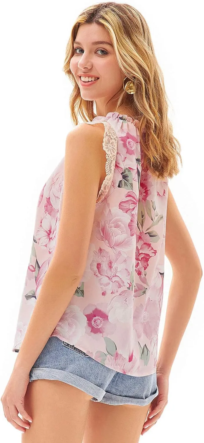 GRACE KARIN Women's Work Chiffon Blouses Casual Tank Tops Short Sleeve Caual Shirts Lace Loose Fit