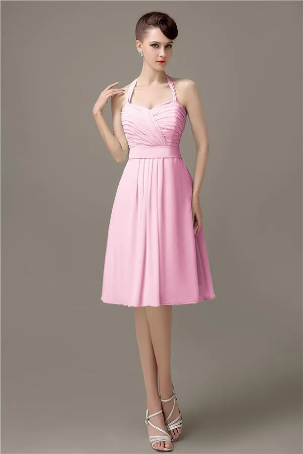 Halter A-line Chiffon Simple Backless Bridesmaid Dresses