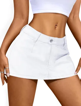 IWD Denim Mini Skirt for Women Low Waisted Jean Micro Skort with Shorts Stretch Casual Jean Skirt