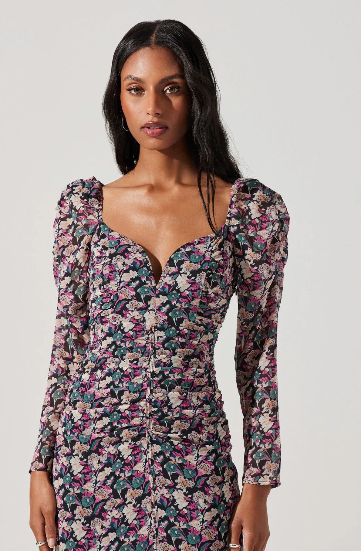 Jamila Floral Sweetheart Neck Midi Dress