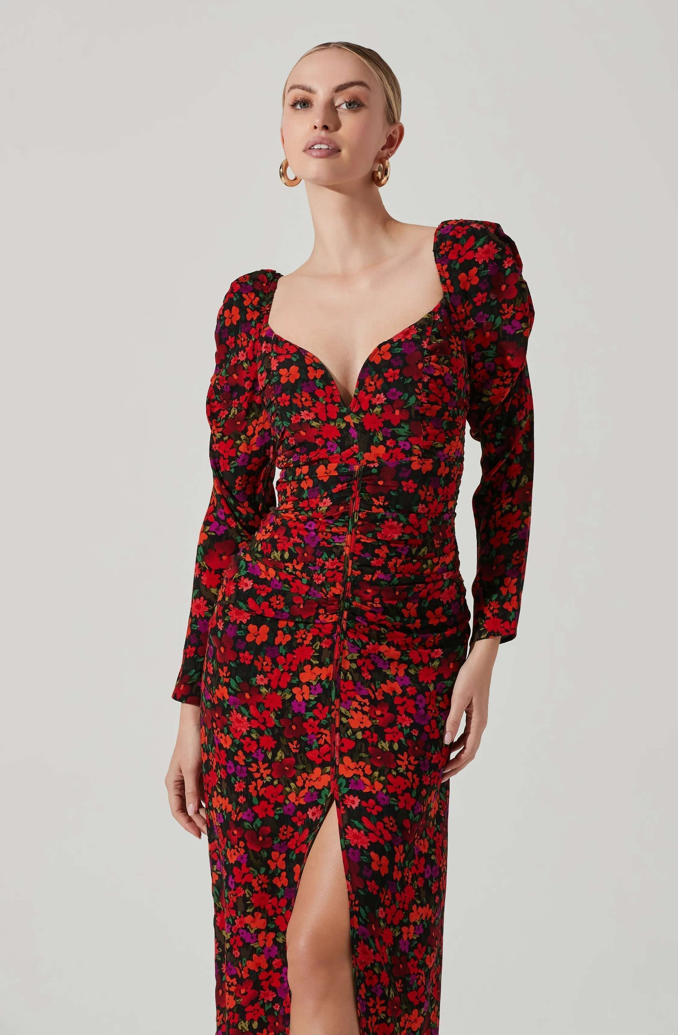Jamila Floral Sweetheart Neck Midi Dress