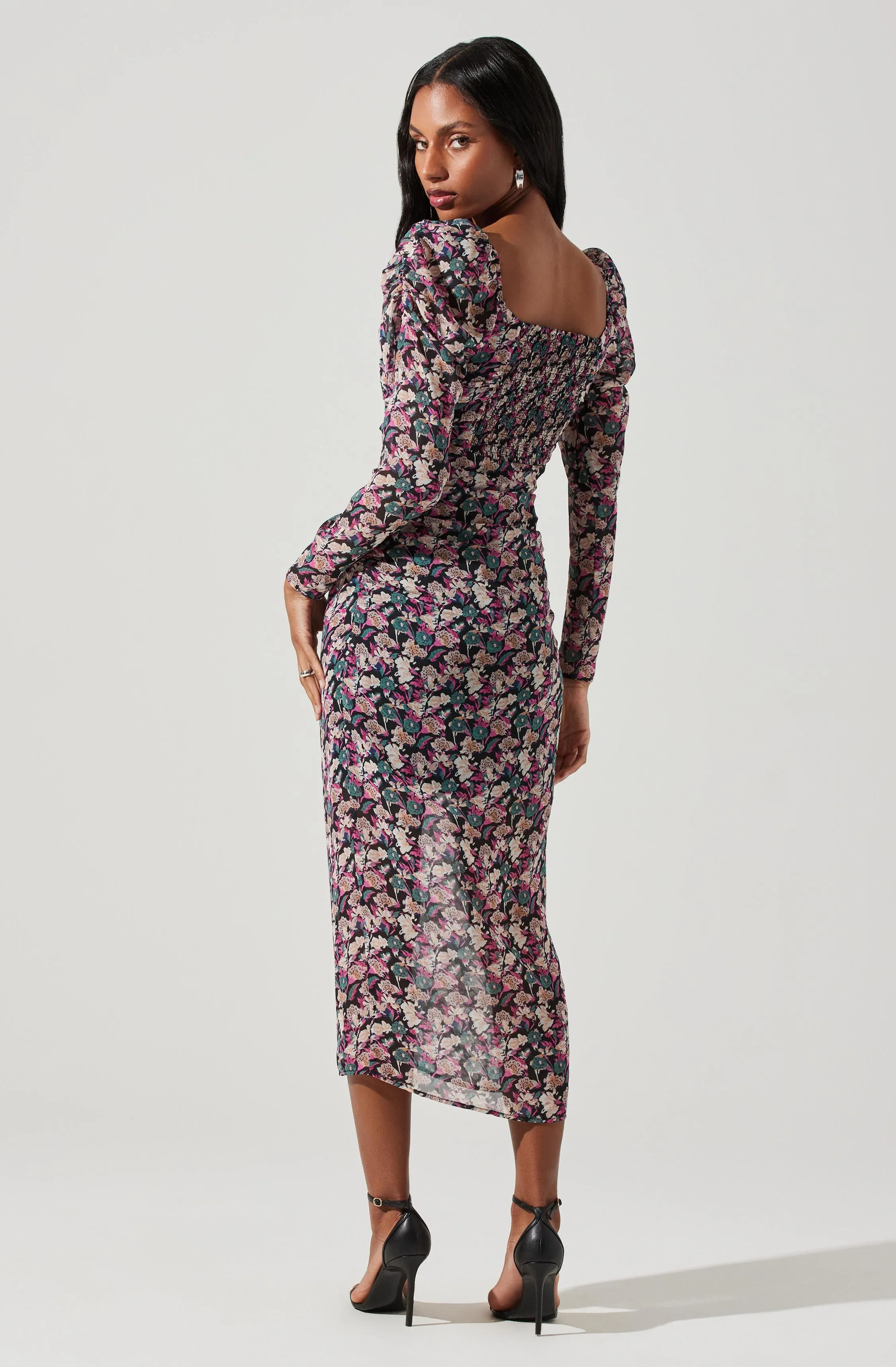 Jamila Floral Sweetheart Neck Midi Dress