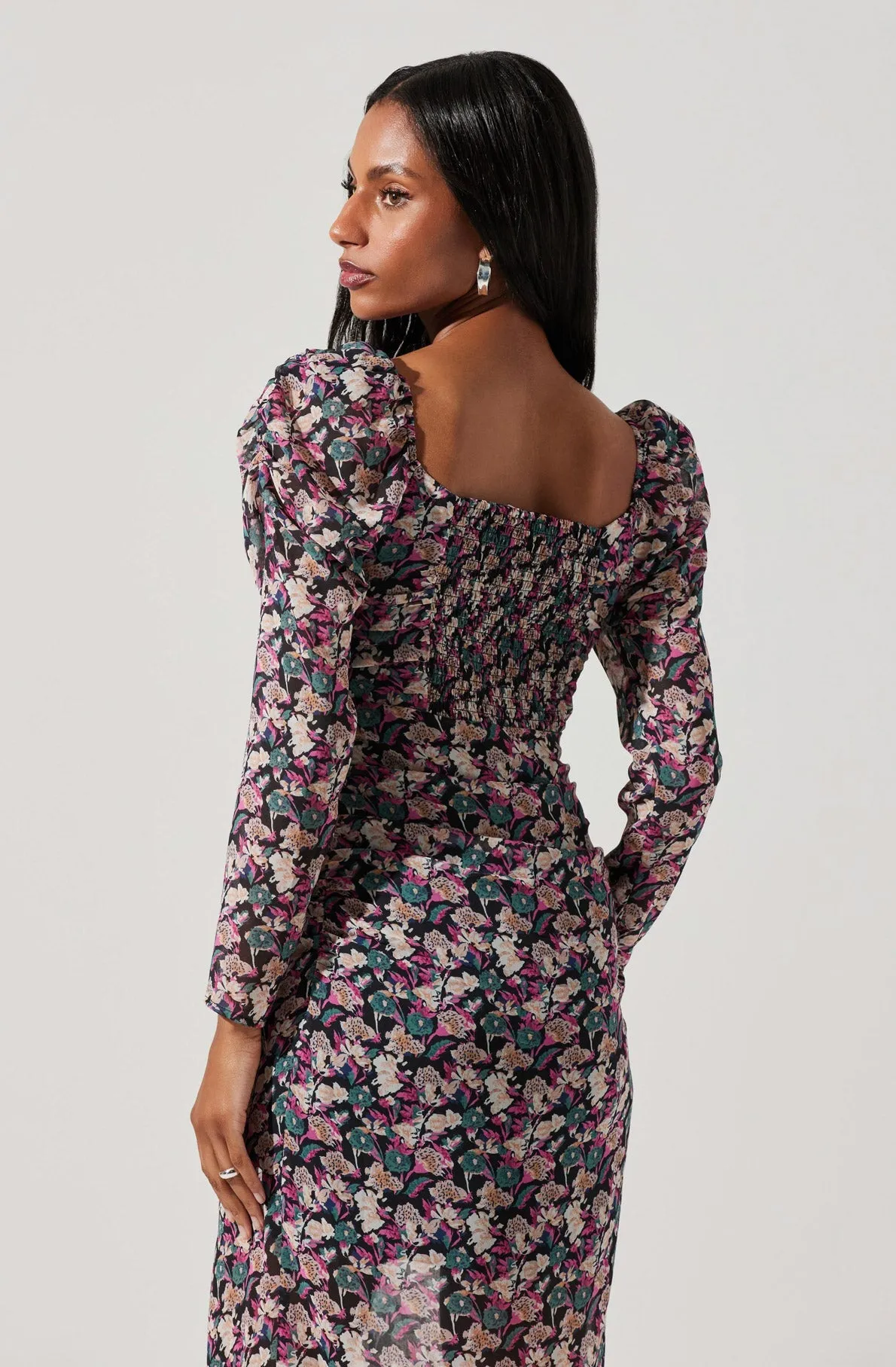 Jamila Floral Sweetheart Neck Midi Dress