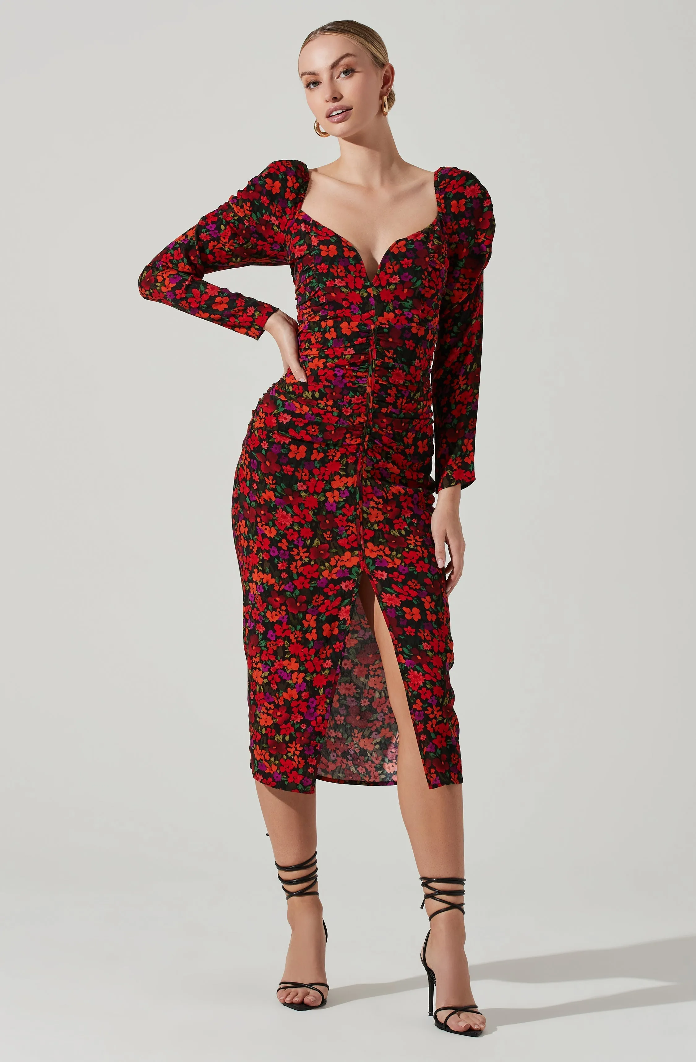 Jamila Floral Sweetheart Neck Midi Dress