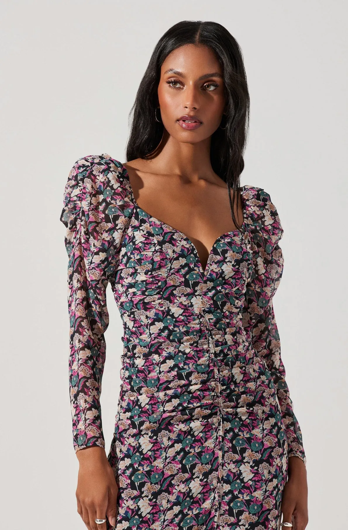 Jamila Floral Sweetheart Neck Midi Dress