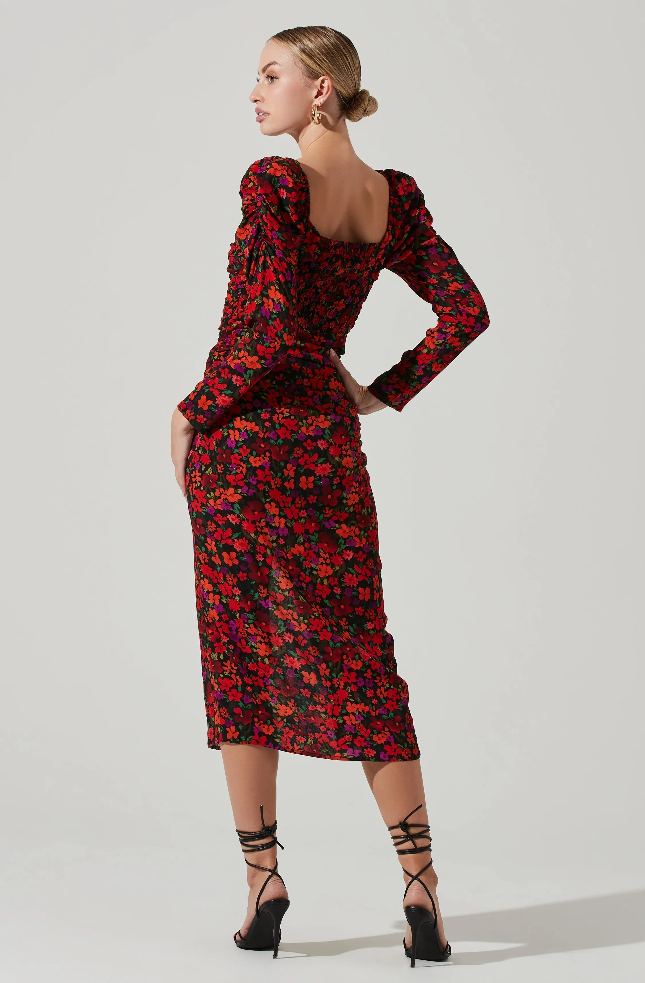 Jamila Floral Sweetheart Neck Midi Dress