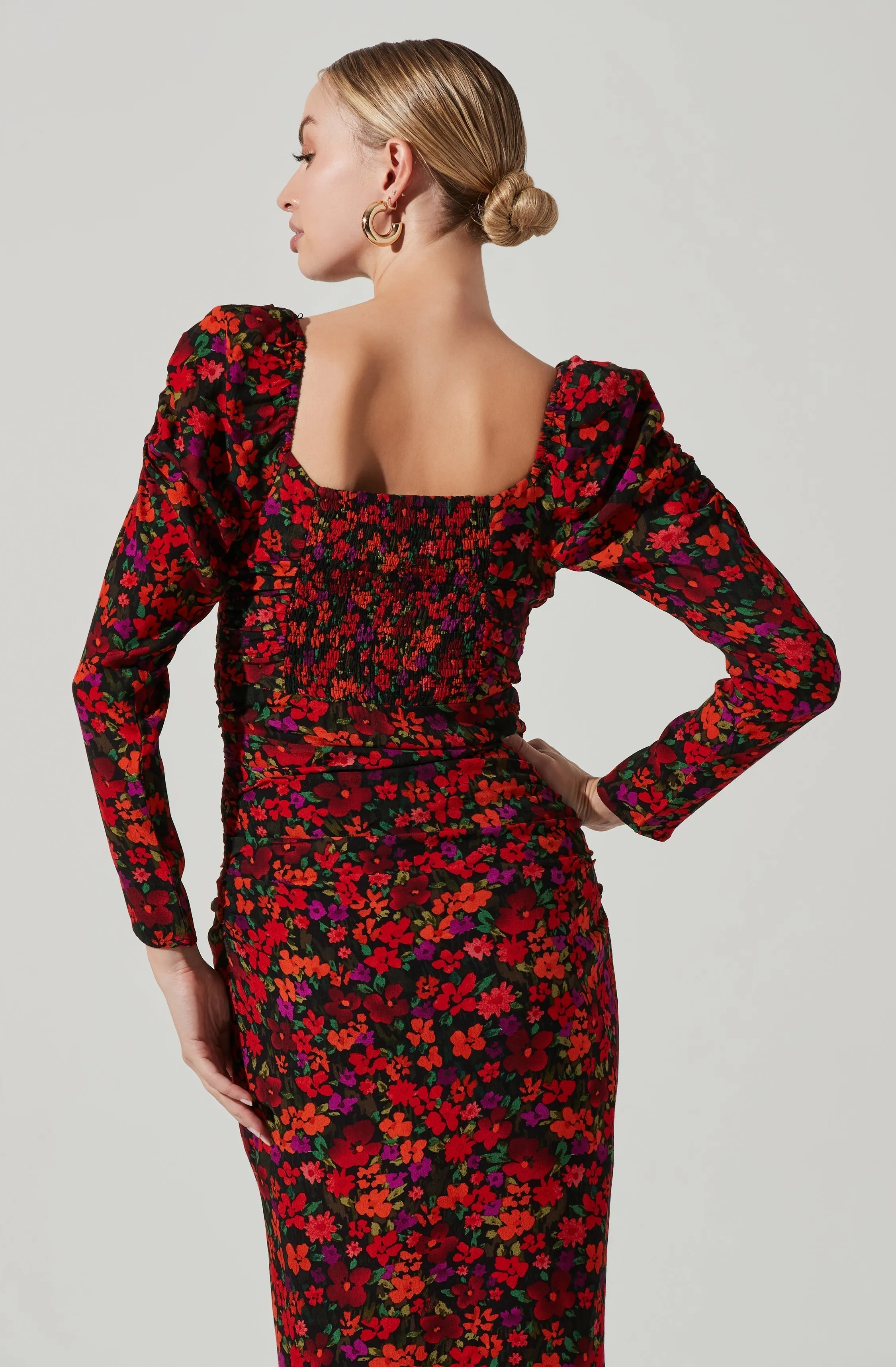Jamila Floral Sweetheart Neck Midi Dress