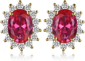 JewelryPalace Princess Diana Kate Middleton Class Gemstone Birthstone Sapphire Emerald Ruby Stud Earrings for Women, 14k Yellow Gold Plated 925 Sterling Silver Earrings for Women, Earings Set