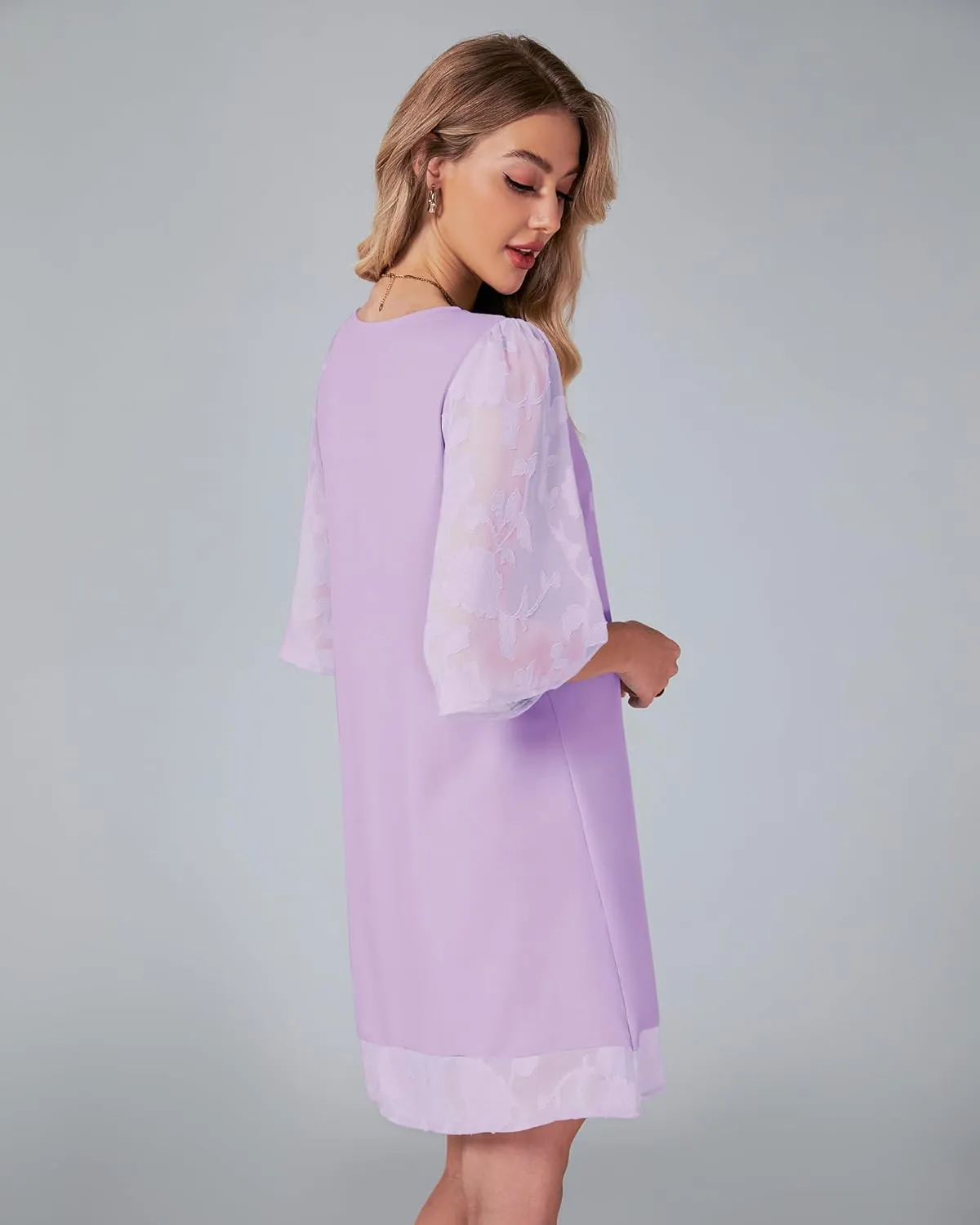 LookbookStore 3/4 Sleeve Dress for Women Shift Cute Summer Tunic Floral Lace Dresses