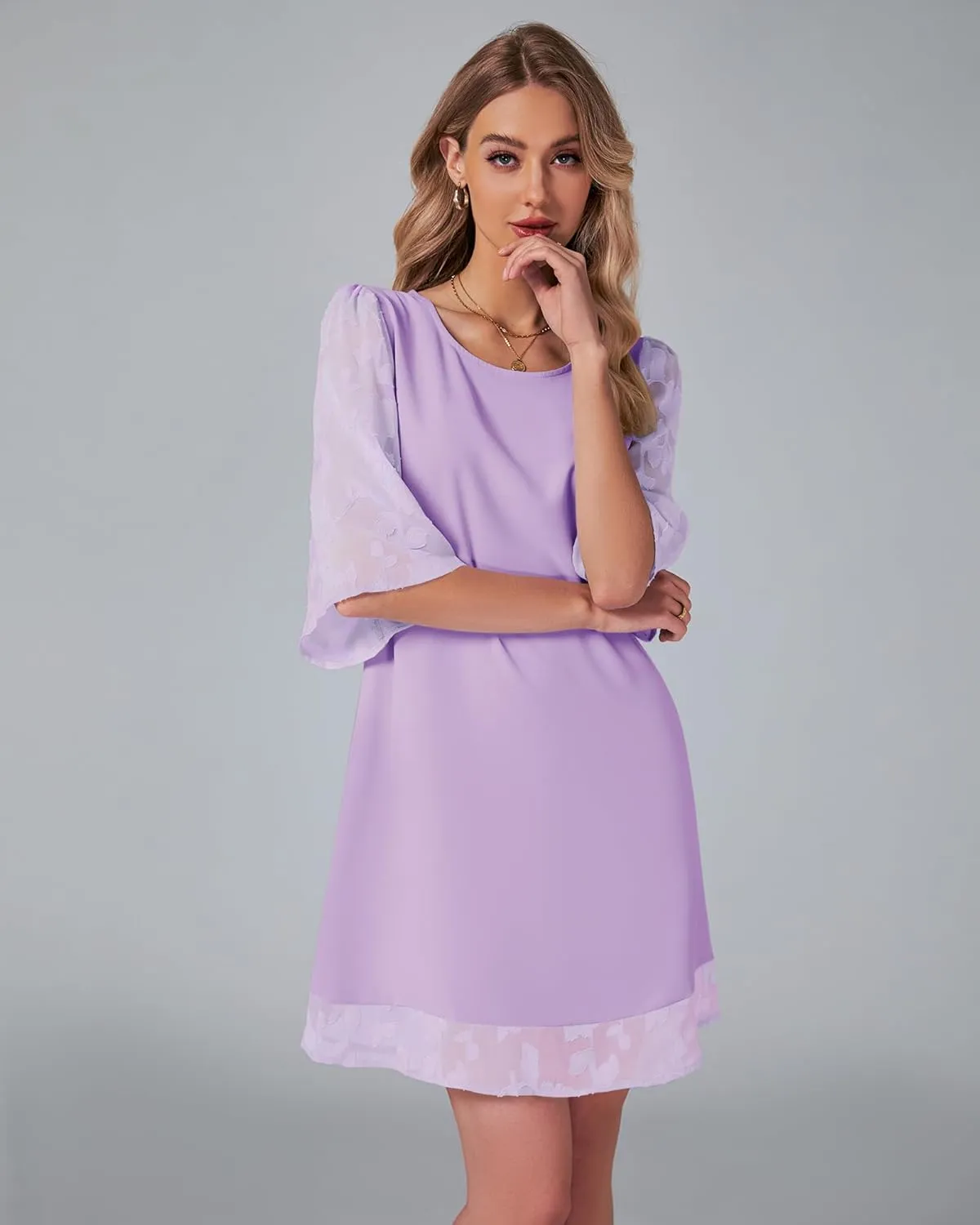 LookbookStore 3/4 Sleeve Dress for Women Shift Cute Summer Tunic Floral Lace Dresses