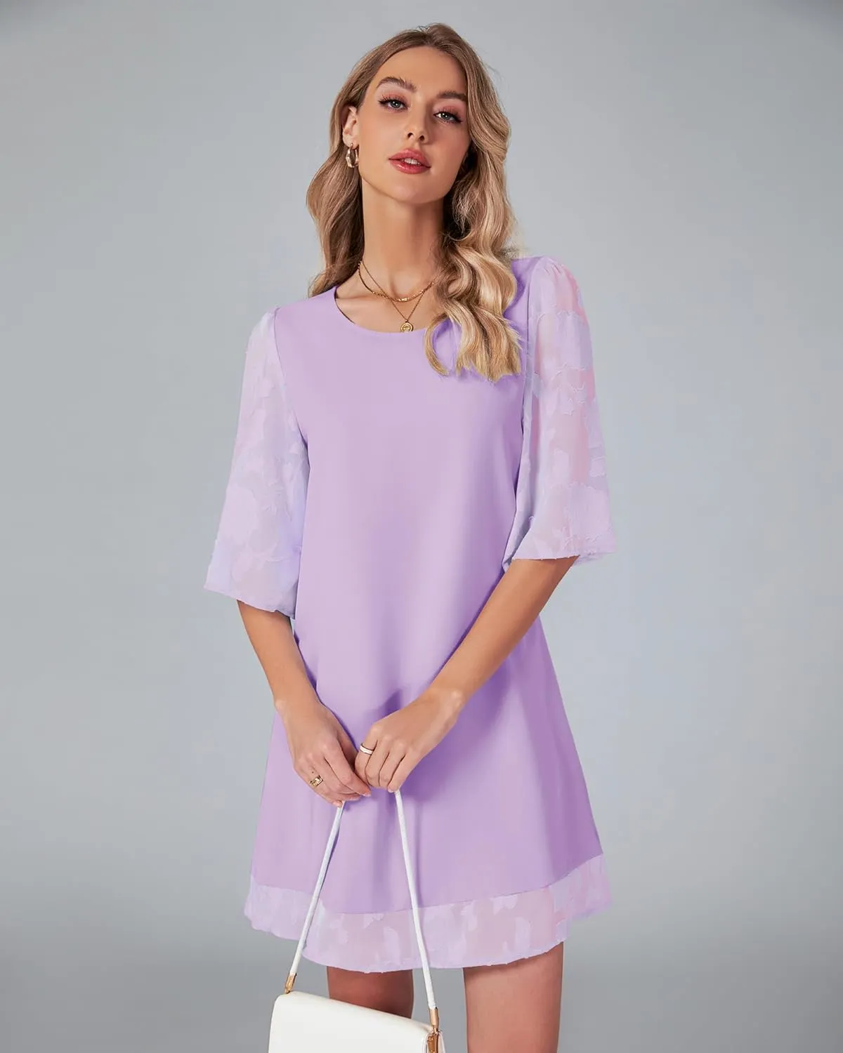 LookbookStore 3/4 Sleeve Dress for Women Shift Cute Summer Tunic Floral Lace Dresses