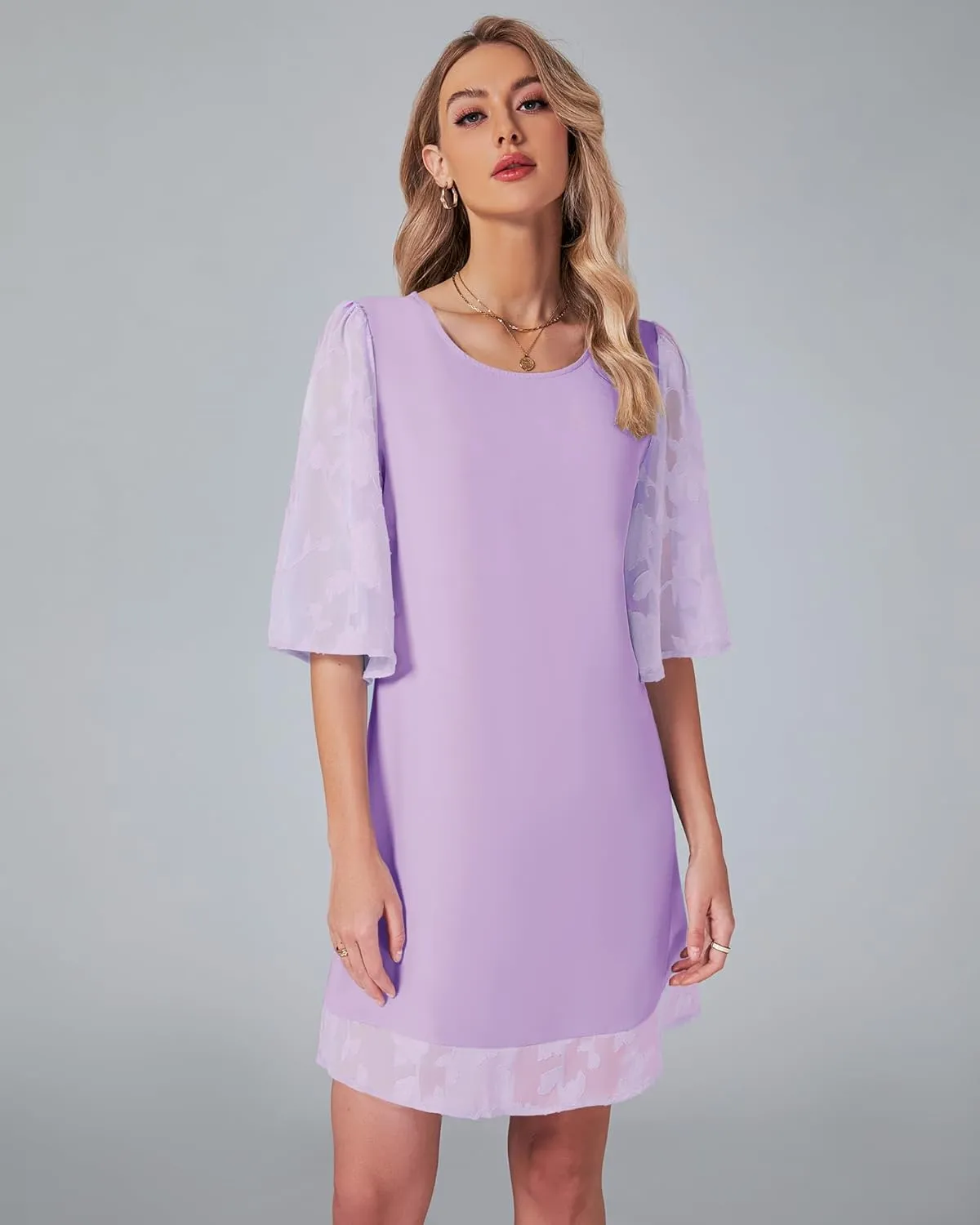 LookbookStore 3/4 Sleeve Dress for Women Shift Cute Summer Tunic Floral Lace Dresses