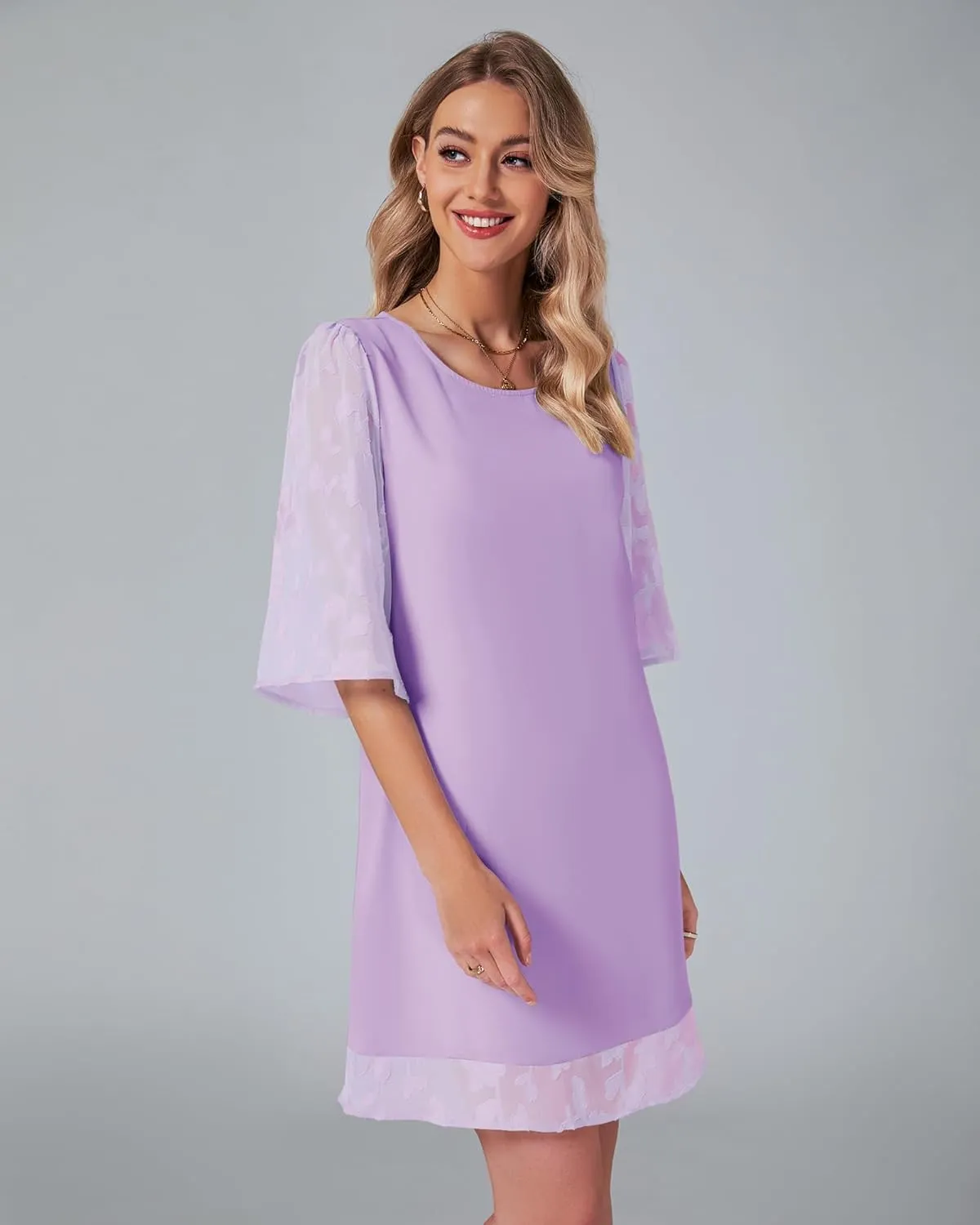 LookbookStore 3/4 Sleeve Dress for Women Shift Cute Summer Tunic Floral Lace Dresses