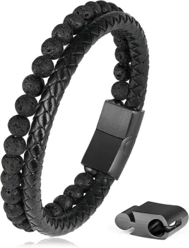 LUXEJEW Gifts for Men - Mens Bracelet, Beaded Leather Bracelets for Men 6mm Tiger Eye Lava Rock Stone Handmade Bracelets Adjustable Stainless Steel Magnetic Clasp Mens Jewelry Gifts