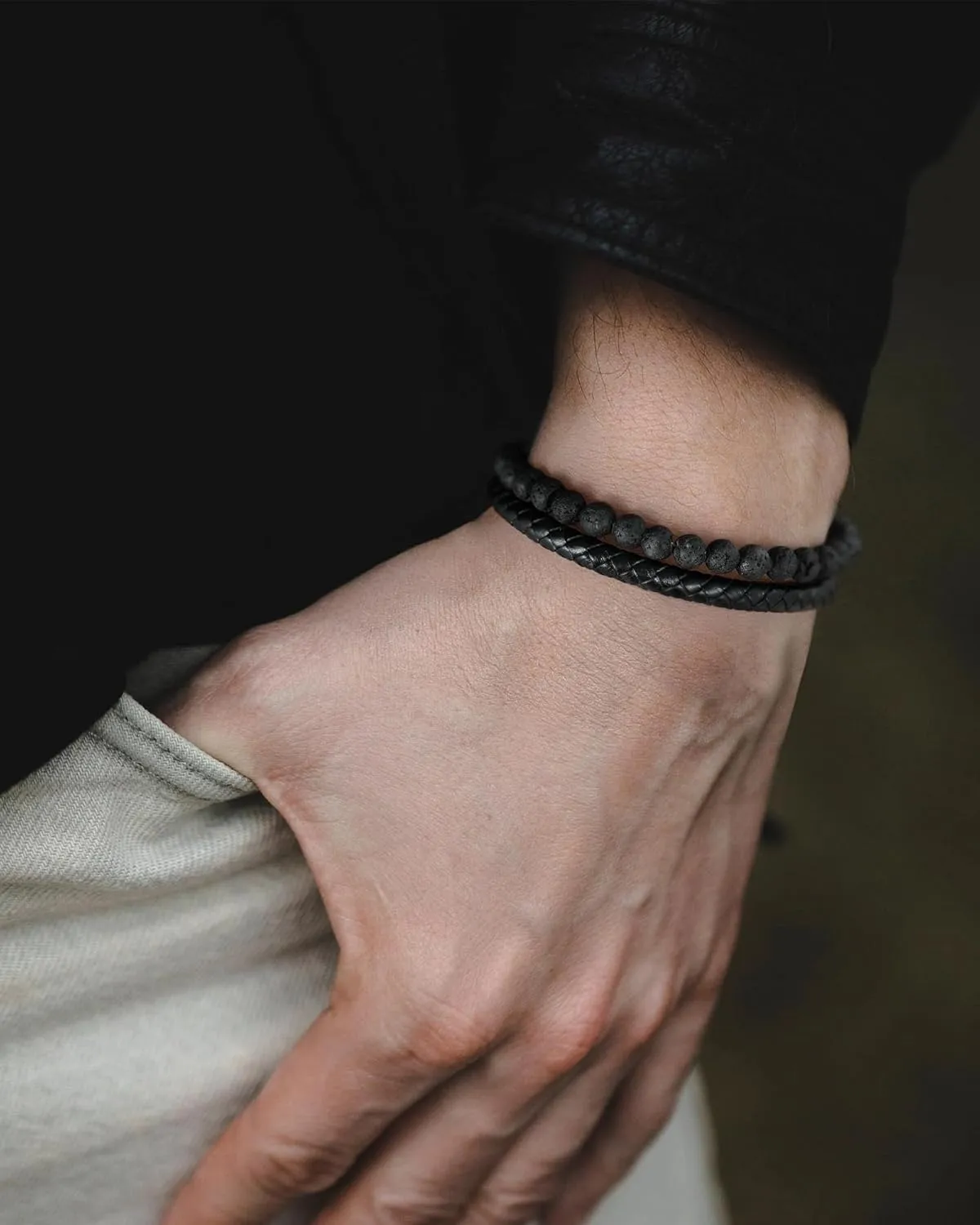 LUXEJEW Gifts for Men - Mens Bracelet, Beaded Leather Bracelets for Men 6mm Tiger Eye Lava Rock Stone Handmade Bracelets Adjustable Stainless Steel Magnetic Clasp Mens Jewelry Gifts